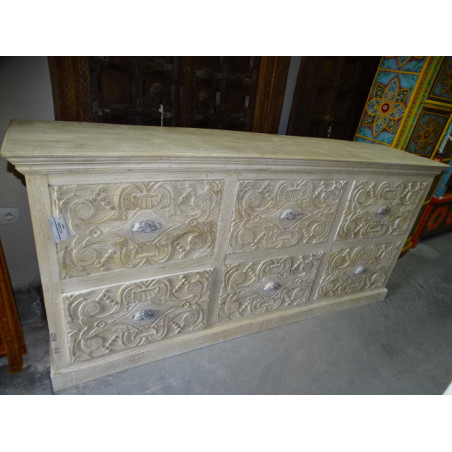 Chest of drawers or haberdashery cabinet with six large drawers in white patina