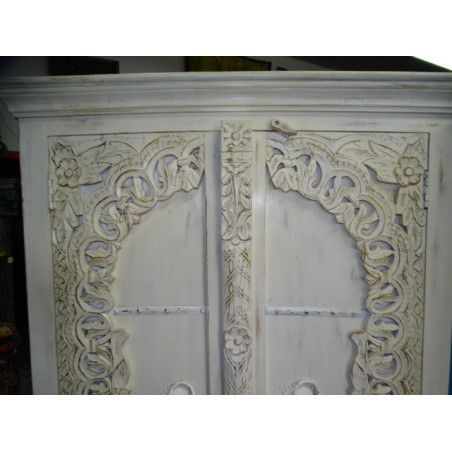 Sandgestrahlter weißer Bogen geschnitzter Kleiderschrank mit 2 Türen 190 cm