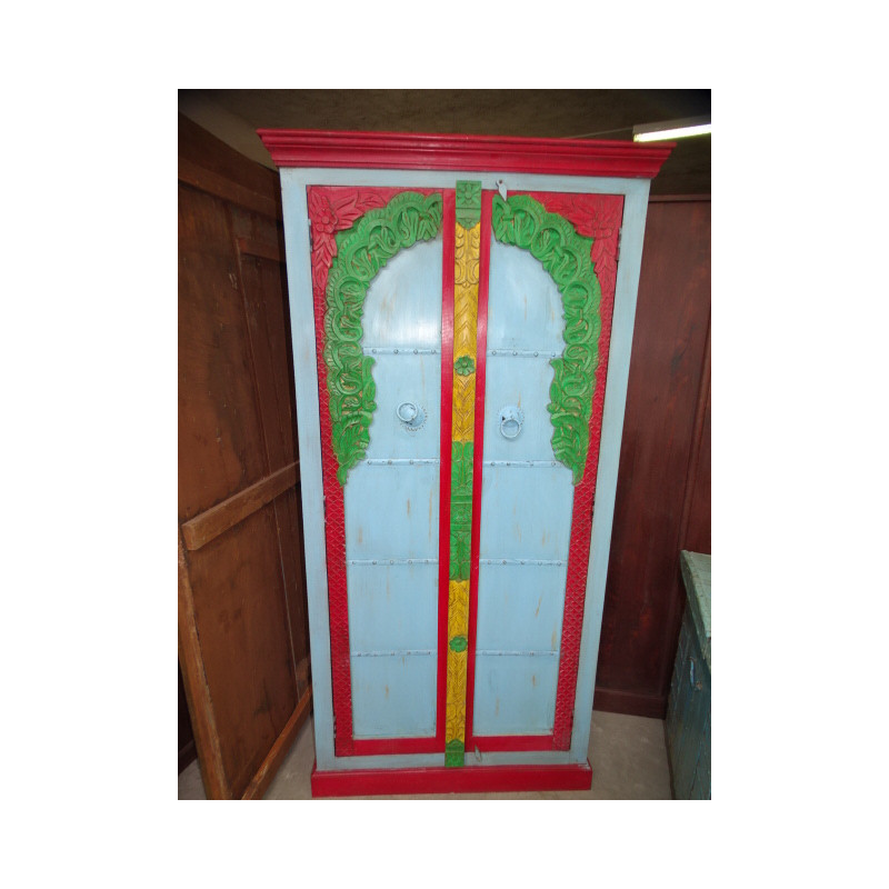 Armadio ad arco turchese e rosso con ante massicce 190 cm