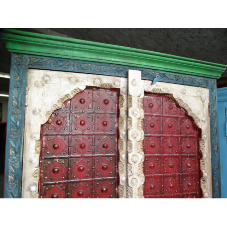 Armoire penderie portes arche et métal rouge 100x60x200 cm