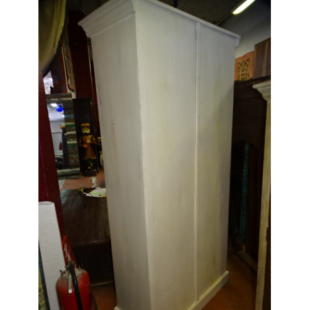 Armario puertas grandes tallado y patinado blanco 90x40x180 cm