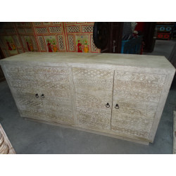 Großes sandgestrahltes Sideboard mit geschnitztem Design und Stammesmotiven 180 x 47 x 92 cm