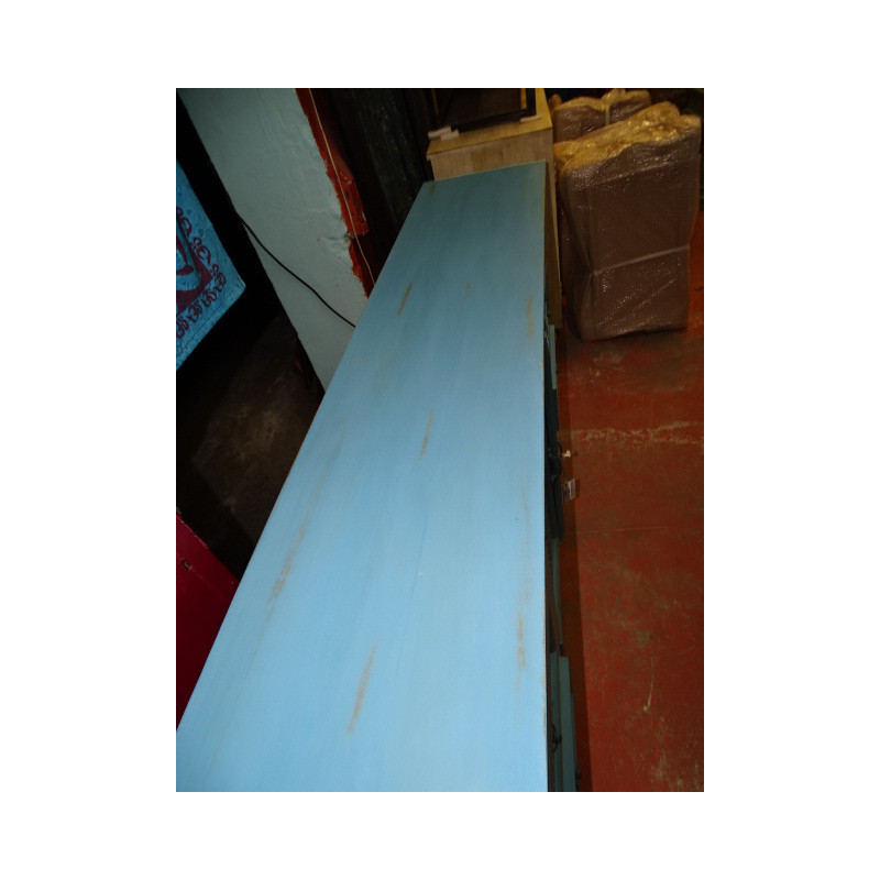 Grand buffet 6 tiroirs 2 portes patiné turquoise et sablé - 180 c m
