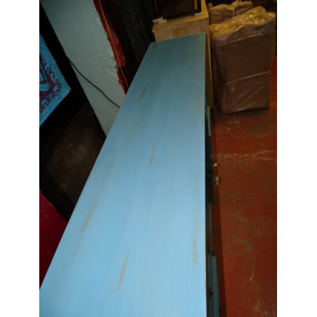 Großes Sideboard 6 Schubladen 2 Türen türkis patiniert und sandgestrahlt - 180 cm