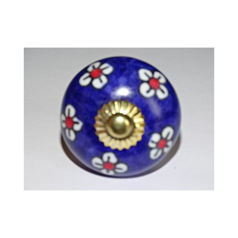 Pomos o puerta de cajón con flores en azul ultramar y blanco