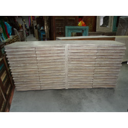 Hohes Sideboard im Wellendesign in Weiß und geschliffener Patina - 200 x 92 cm