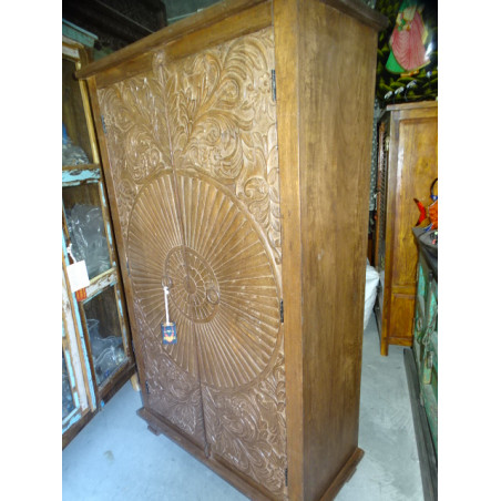 Hand-carved Indian wardrobe with teak patina - 160 cm