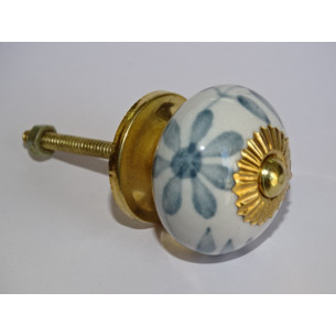 White drawer or door knobs with large gray flower