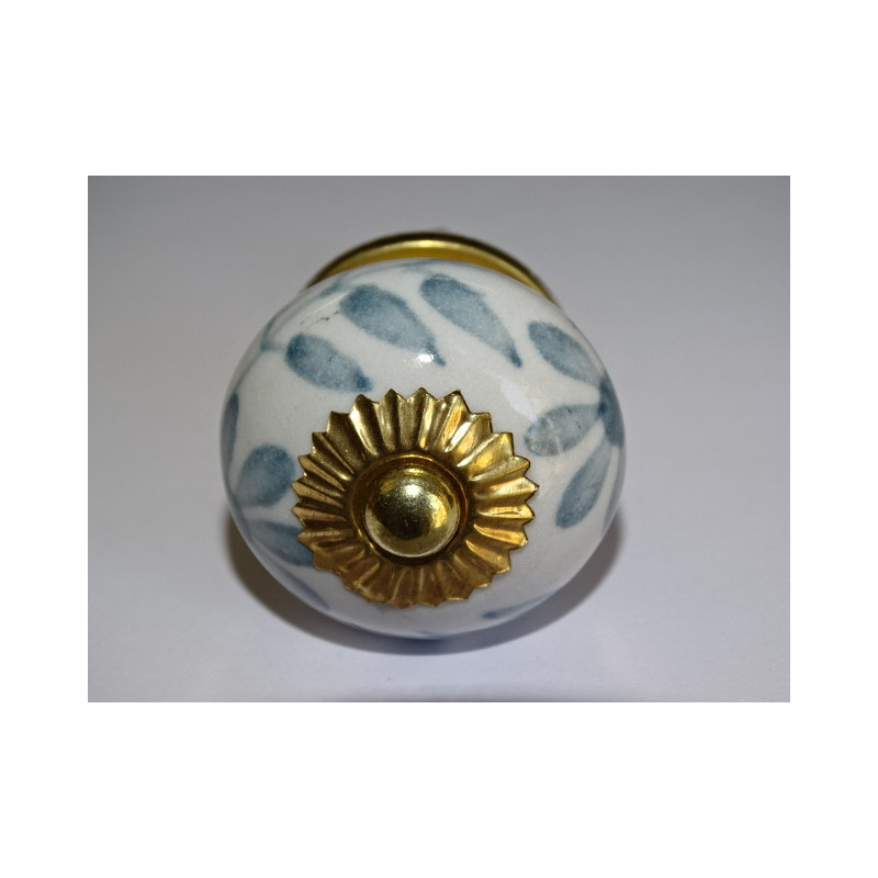White drawer or door knobs with large gray flower