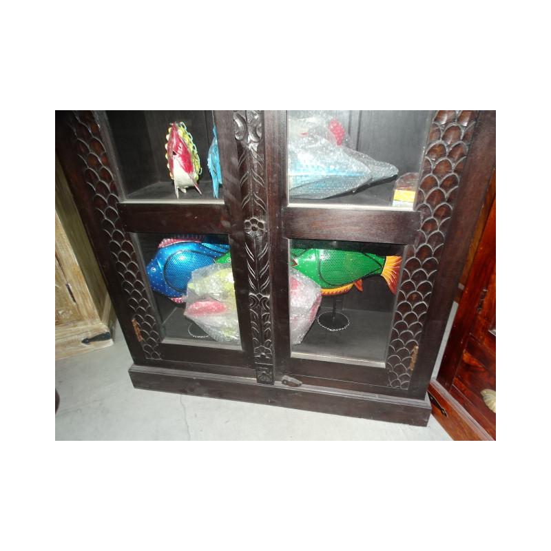 Armoire bibliothèque vitrée patine foncée
