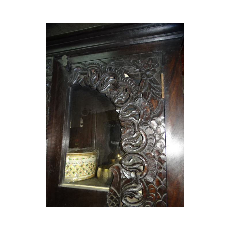 Armoire bibliothèque vitrée patine foncée