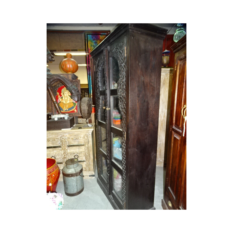 Armoire bibliothèque vitrée patine foncée