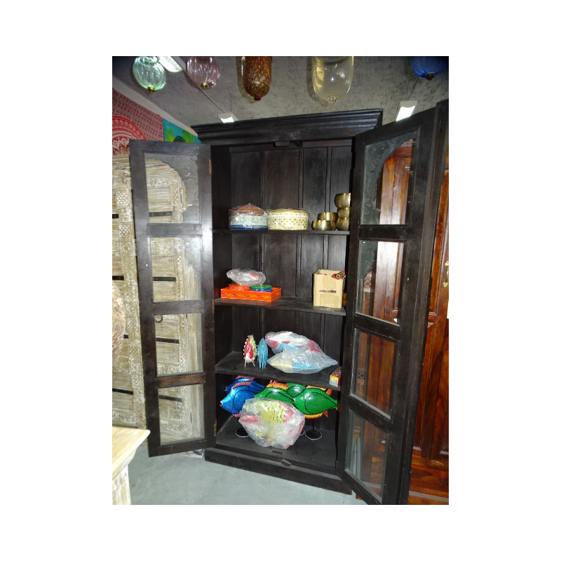 Armoire bibliothèque vitrée patine foncée