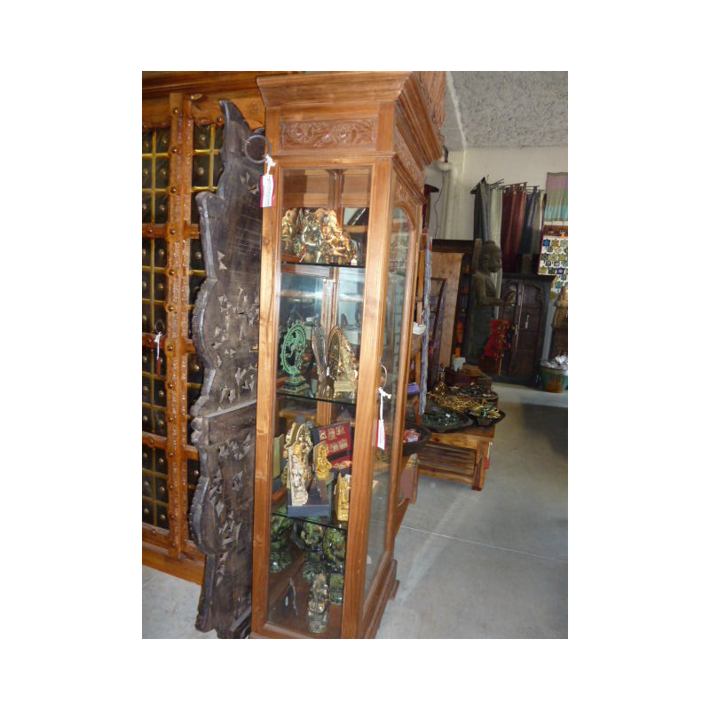 Vitrine column éclairée en teak