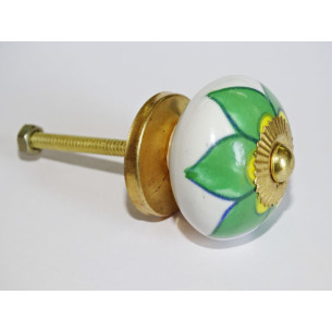Boutons de tiroirs ou porte en porcelaine avec fleur verte et jaune