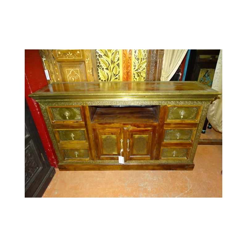 furniture low flat TV rosewood/brass