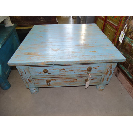 Table basse carrée 4 tiroirs Turquoise