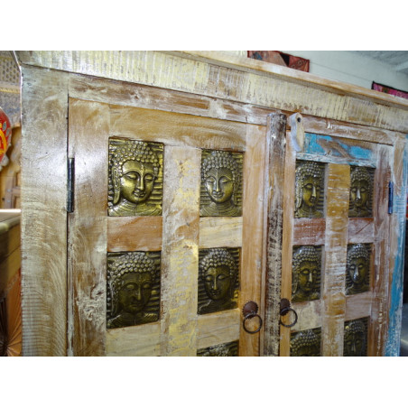 Armadio / credenza con 2 cassetti adornati con teste di buddha in ottone