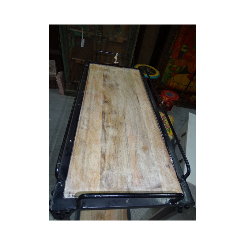 Patinated restaurant service with patinated wheels in sanded white