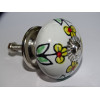Boutons de meubles en porcelaine blanc et petites fleurs jaunes - argenté