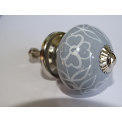 Furniture knobs in gray porcelain and white flowers - silver