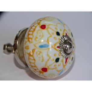 White furniture knobs with light orange arabesque - silver