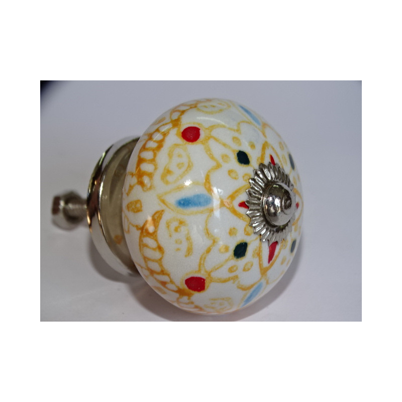 White furniture knobs with light orange arabesque - silver