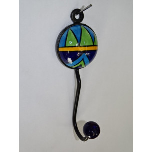 round coat hook in blue, green and turquoise ceramic