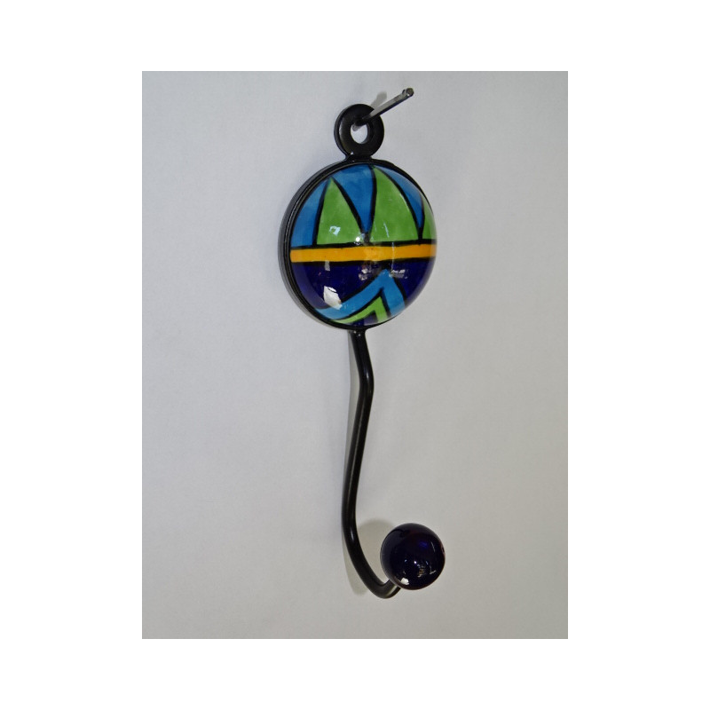 patère porte manteau ronde en céramique bleu, vert et turquoise