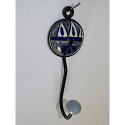 round coat hook in gray color and ultramarine blue flower