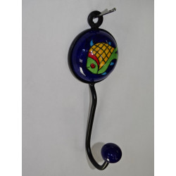 round coat hook in ultramarine porcelain and fish