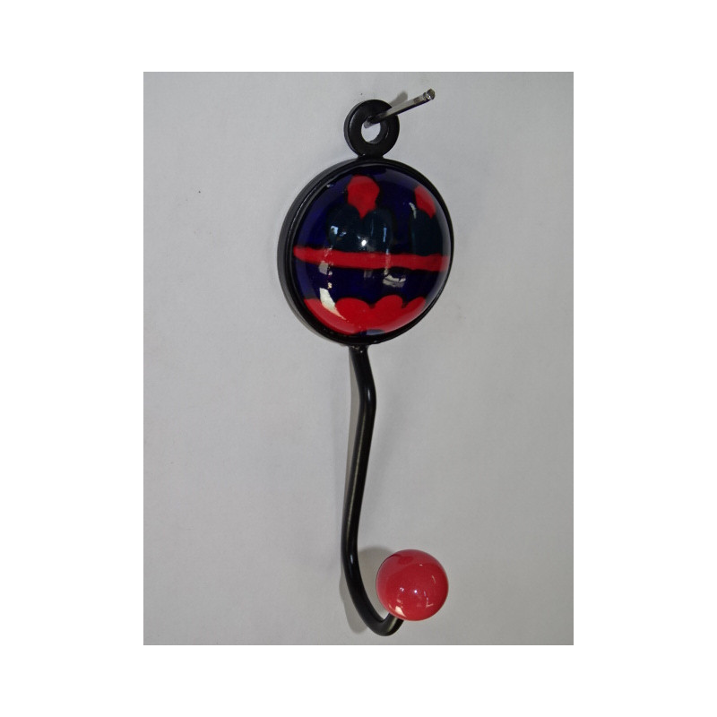 patère porte manteau ronde en porcelaine rouge et bleu outremer