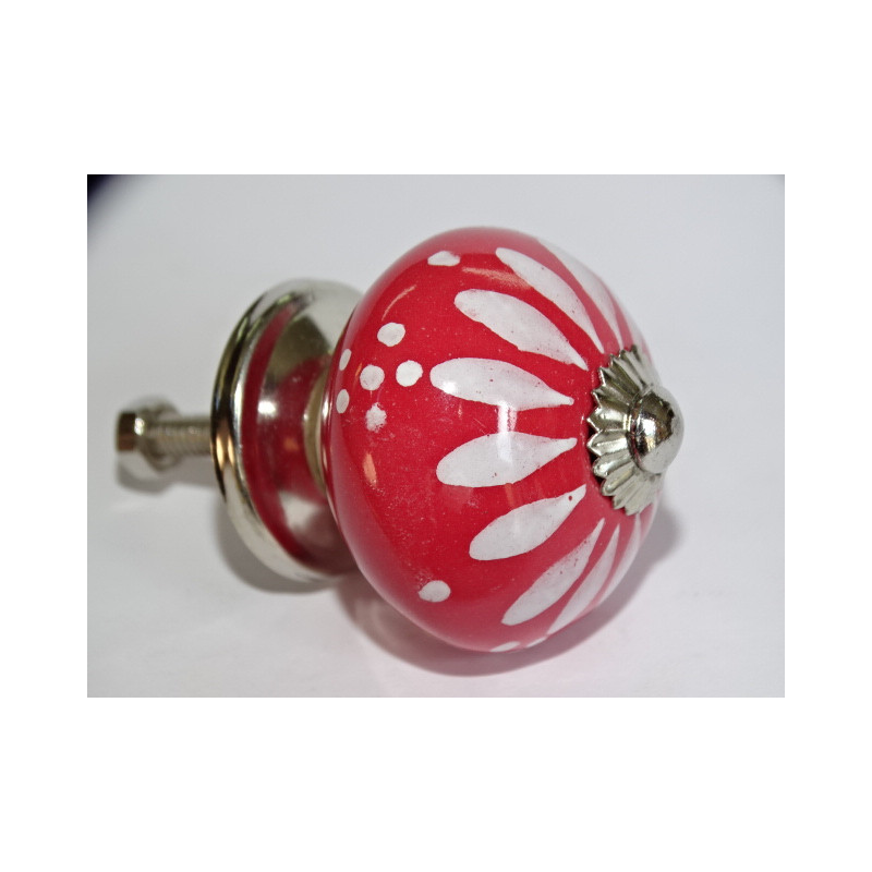 Furniture knobs in red porcelain and white dandelion - silver