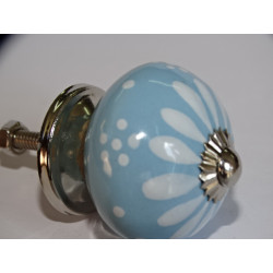 Sky blue porcelain and white dandelion furniture knobs - silver