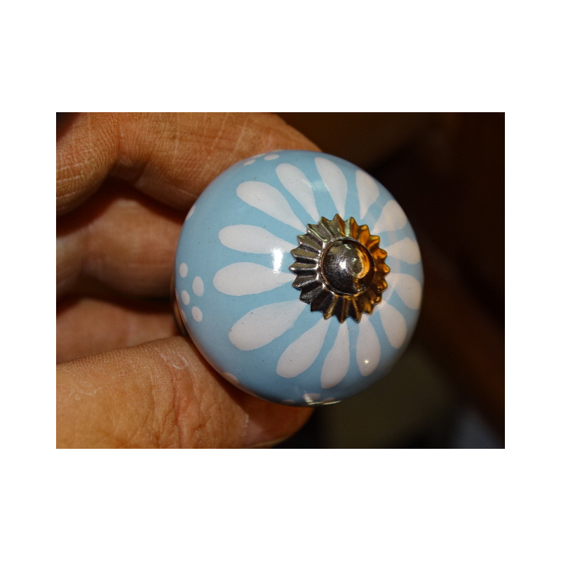 Pomelli per mobili in porcellana celeste e dente di leone bianco - argento