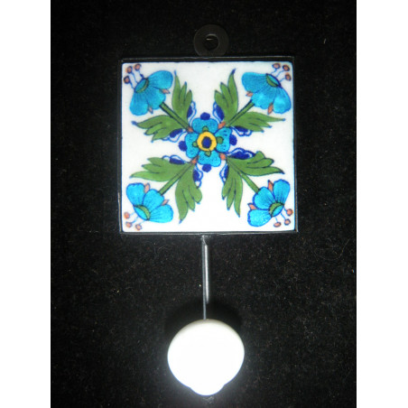 Ganchos de cerámica 8x8 cm 5 flores turquoises et blanco