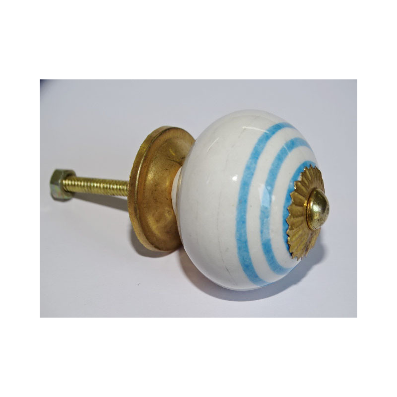 Pomelli per mobili in porcellana bianca con linee turchesi - oro