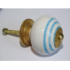 Boutons de meubles en porcelaine blanche avec traits turquoise - doré