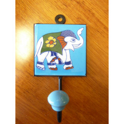 wall hook 8x8 cm Eléphant blue-white right