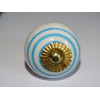 Furniture knobs in white porcelain with turquoise lines - gold