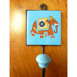 Gancho 8x8 cm elefante azul-marron droit