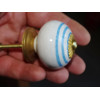 Furniture knobs in white porcelain with turquoise lines - gold