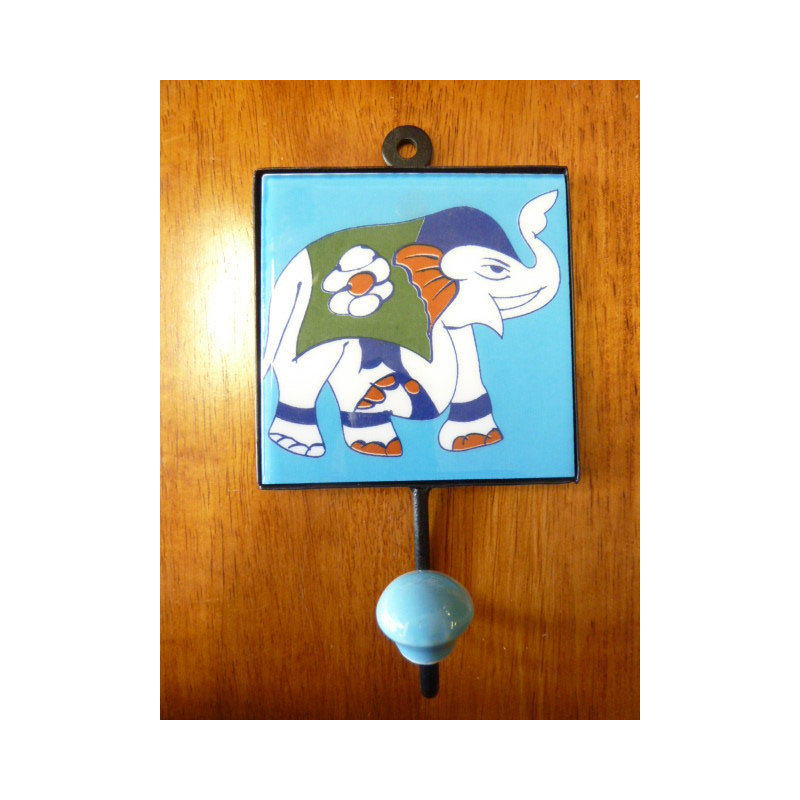 patère 10x10x17 cm Eléphant blau droite