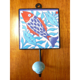 patère 10x10x17 cm poisson bleu et rouge