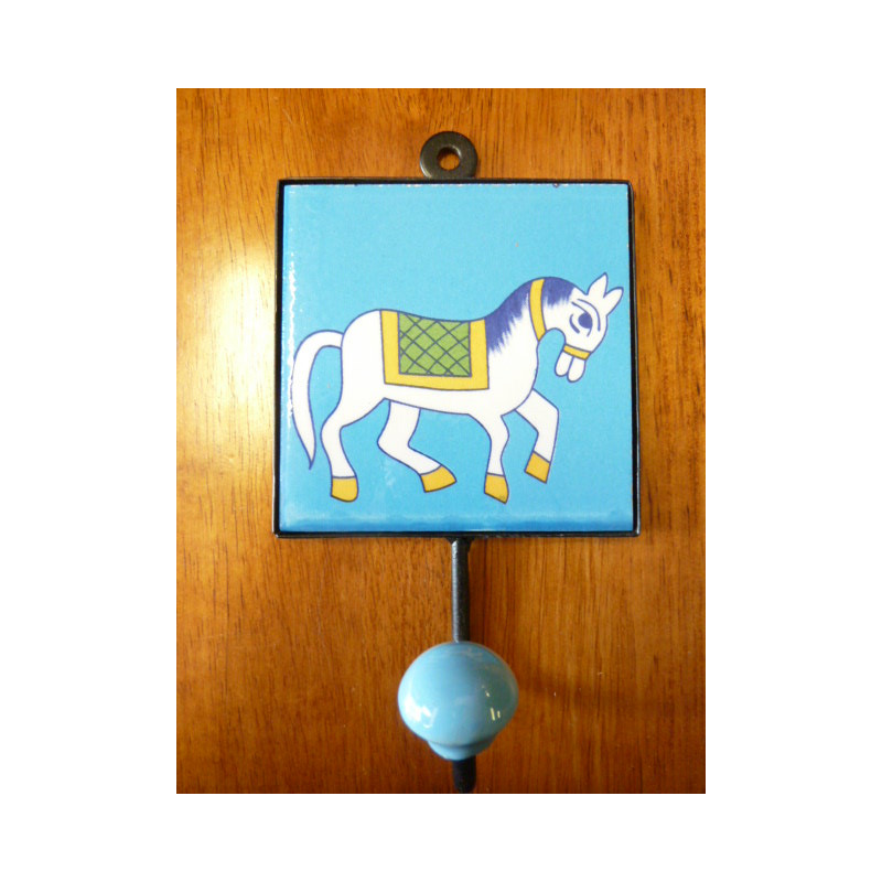 wall hook 10x10x17 cm horse blue right