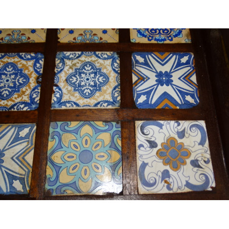 Vassoio in piastrelle di ceramica palissandro, turchese e crema