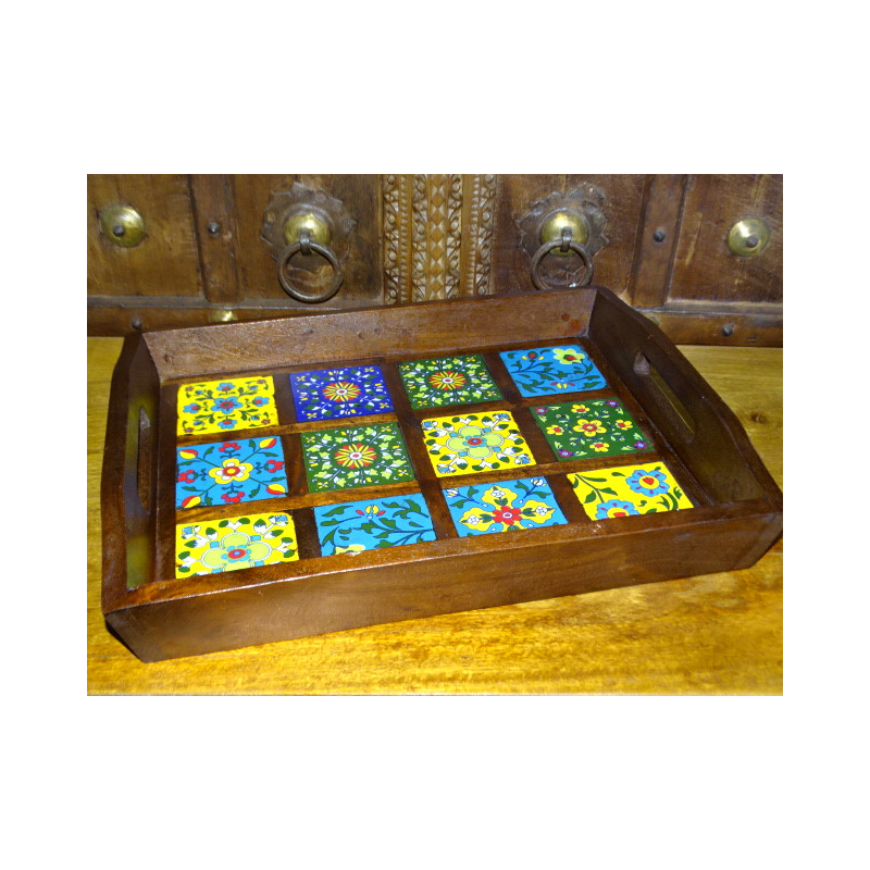 Multicolored ceramic tiles rosewood top
