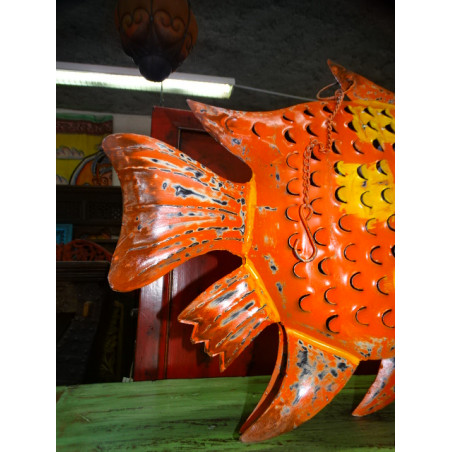 Pesce portacandela in metallo verniciato arancio e giallo - 60 cm