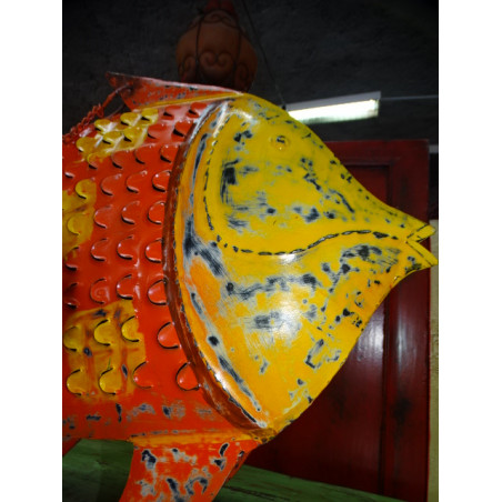 Pesce portacandela in metallo verniciato arancio e giallo - 60 cm