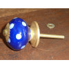 Boutons en porcelaine bleu outremer et pois blanc - doré